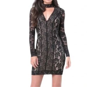 Bebe Elegant Black Lace Long Sleeve Top